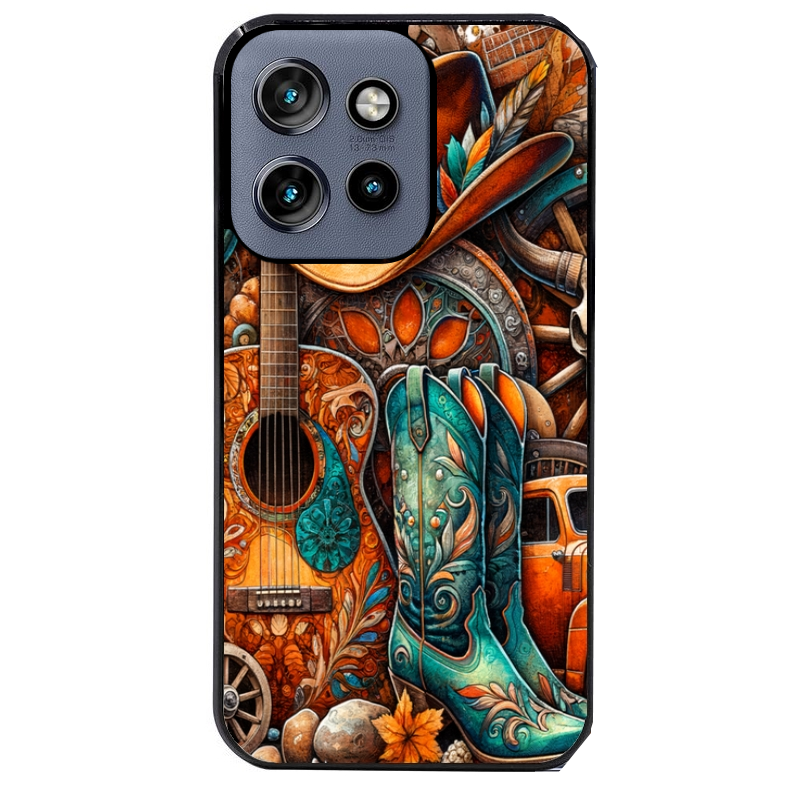 Coque noire taperso pour Moto Edge 60 et Neo Fusion Pro avec motif cow boy et texas automne protection antichoc personnalisée