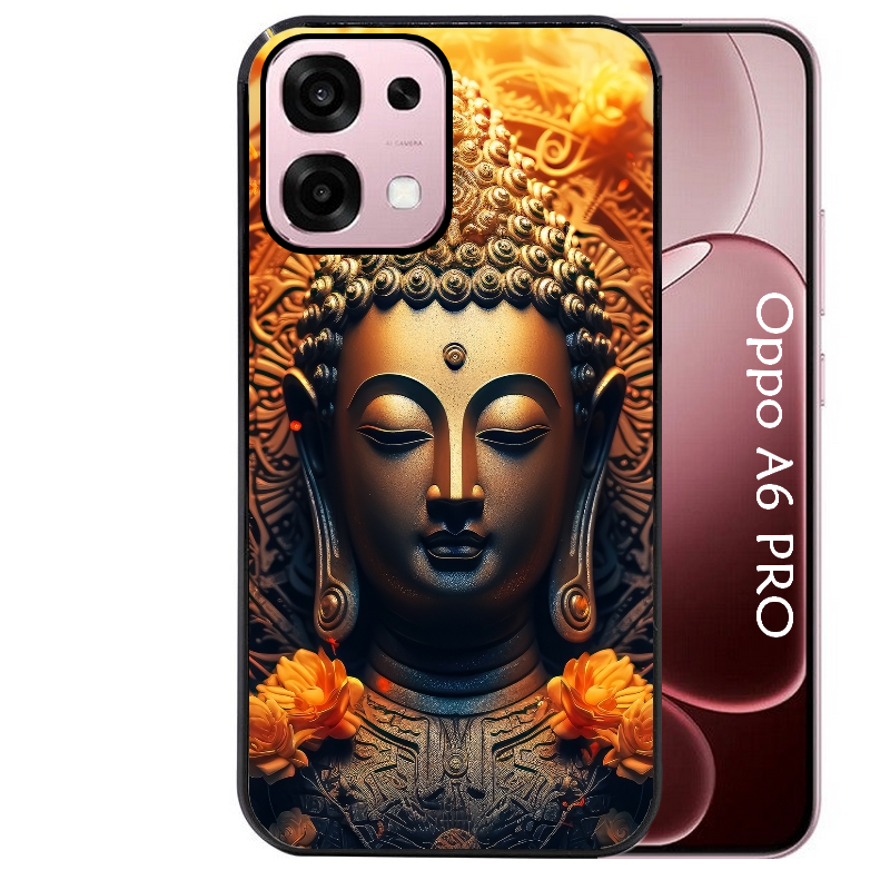 Coque noire taperso pour OPPO A6 PRO 4G et 5G avec motif bouddha et fleur protection antichoc personnalisée