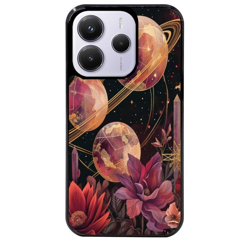 Coque noire taperso pour Redmi Note 14 et PRO PLUS 4G 5G avec motif astro et fleurs protection antichoc personnalisée