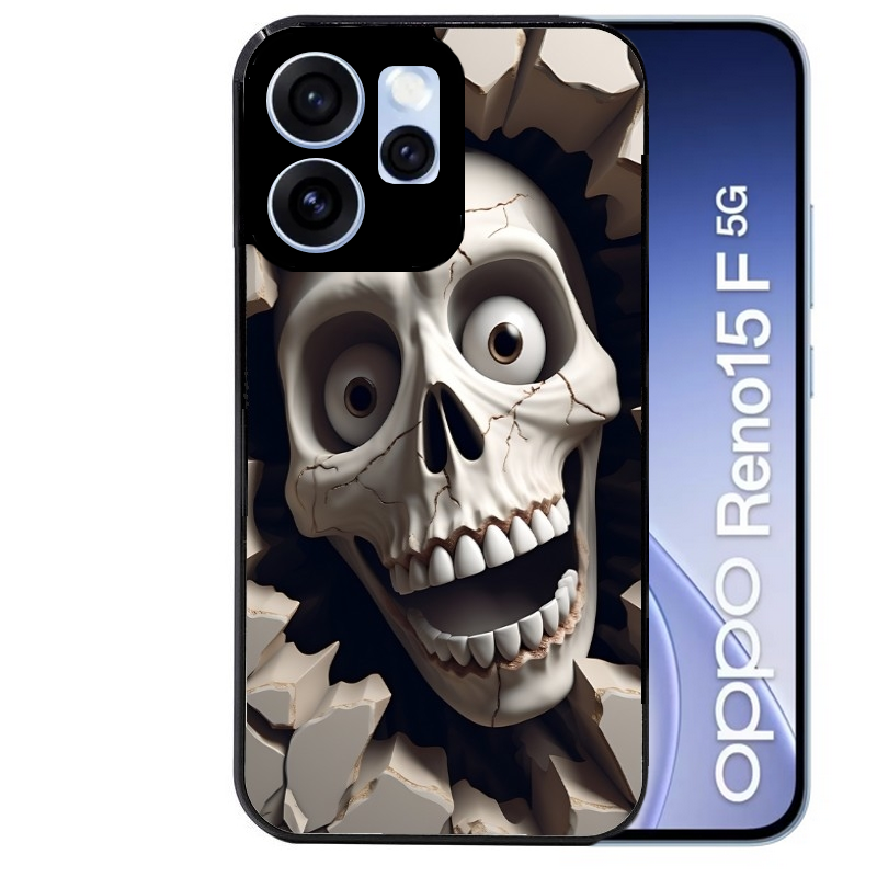 Coque noire taperso pour OPPO Reno 15 et F FS 5G avec motif tete de mort smile protection antichoc personnalisée
