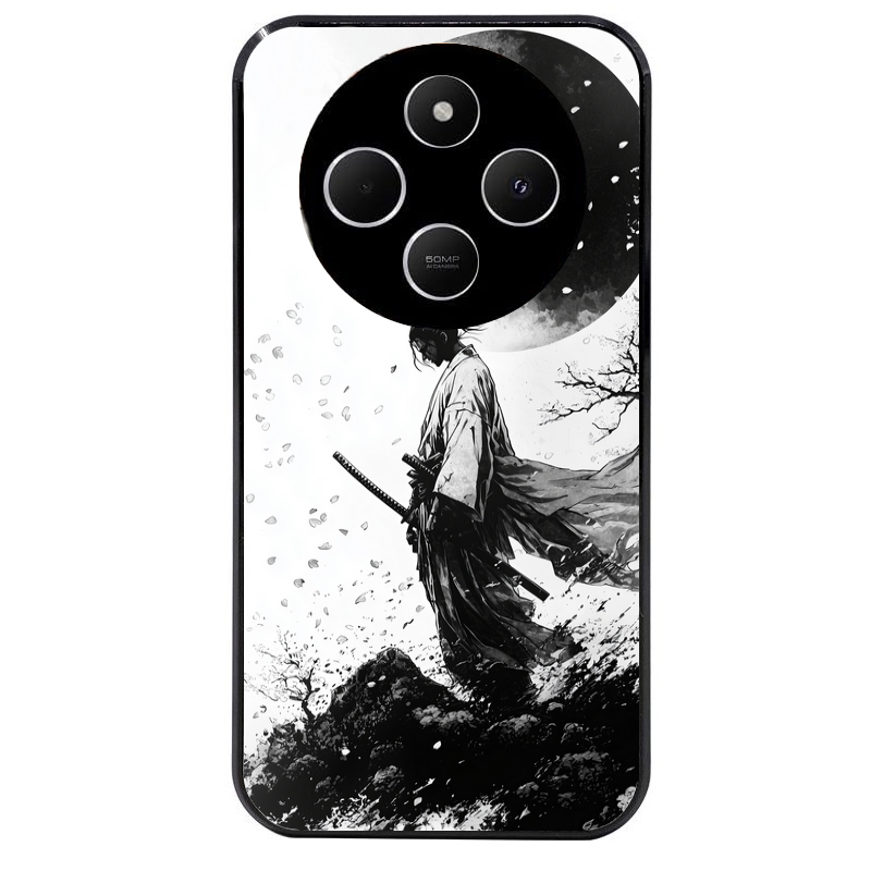 Coque noire taperso pour POCO C75 avec motif samourai et lune protection antichoc personnalisée