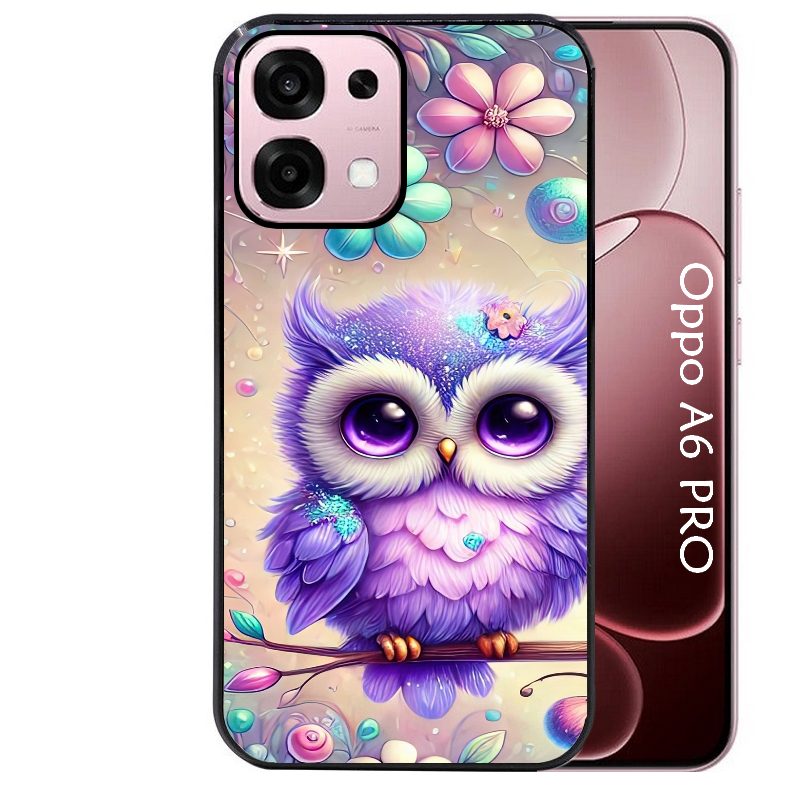 Coque noire taperso pour OPPO A6 PRO 4G et 5G avec motif chouette violette protection antichoc personnalisée