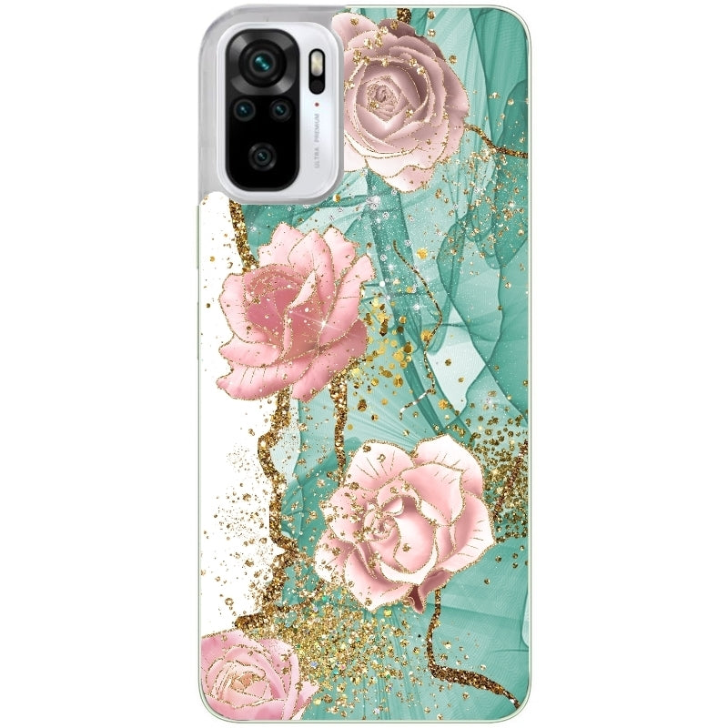 Coque taperso pour Redmi Note 10 4G 5G PRO 10S avec motif marbre fleur turquoise protection antichoc personnalisée