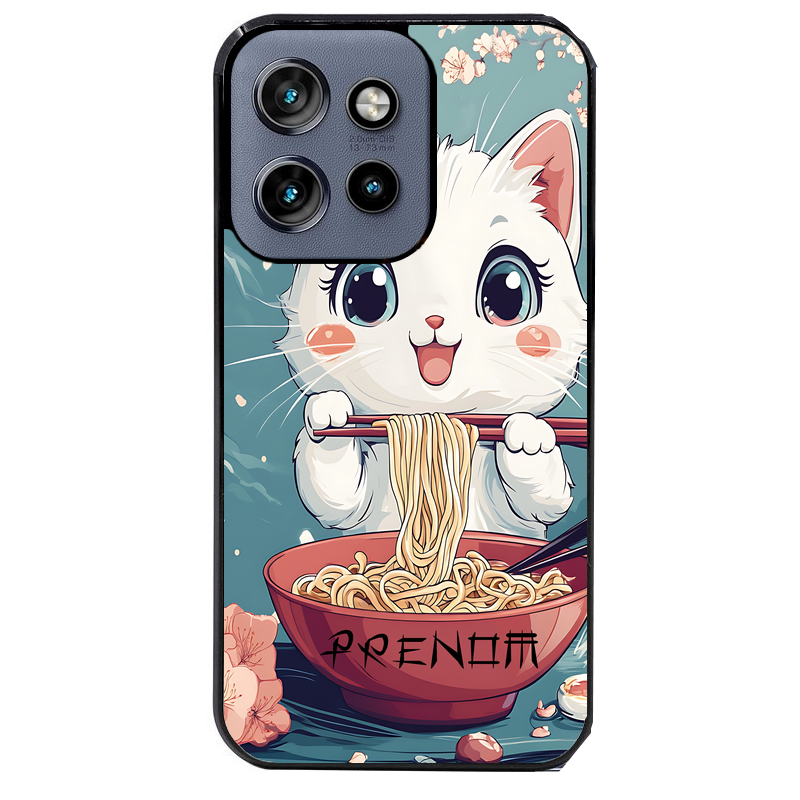 Coque noire taperso pour Moto Edge 60 et Neo Fusion Pro avec motif chat ramen cerisier protection antichoc personnalisée