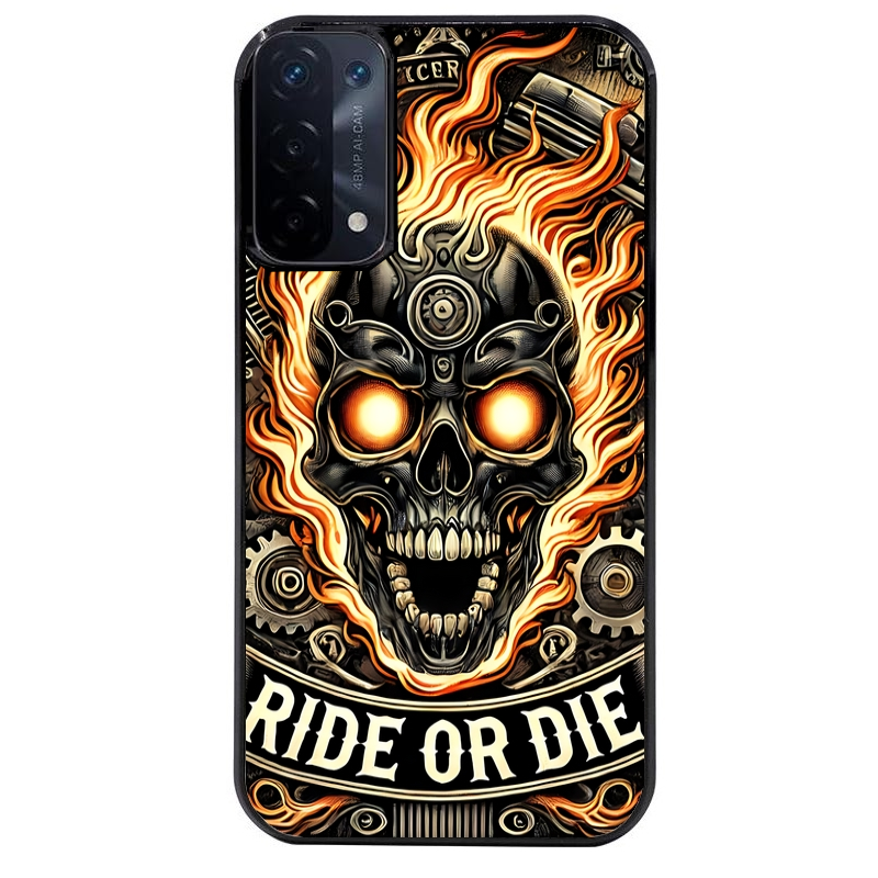Coque noire taperso pour OPPO A54 et A74 5G avec motif tete de mort flamme protection antichoc personnalisée