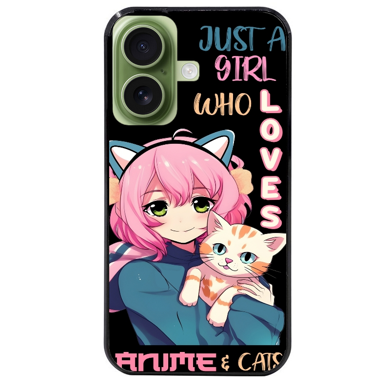 Coque noire taperso pour Iphone 16 16E PLUS MAX PRO avec motif anime et chat protection antichoc personnalisée