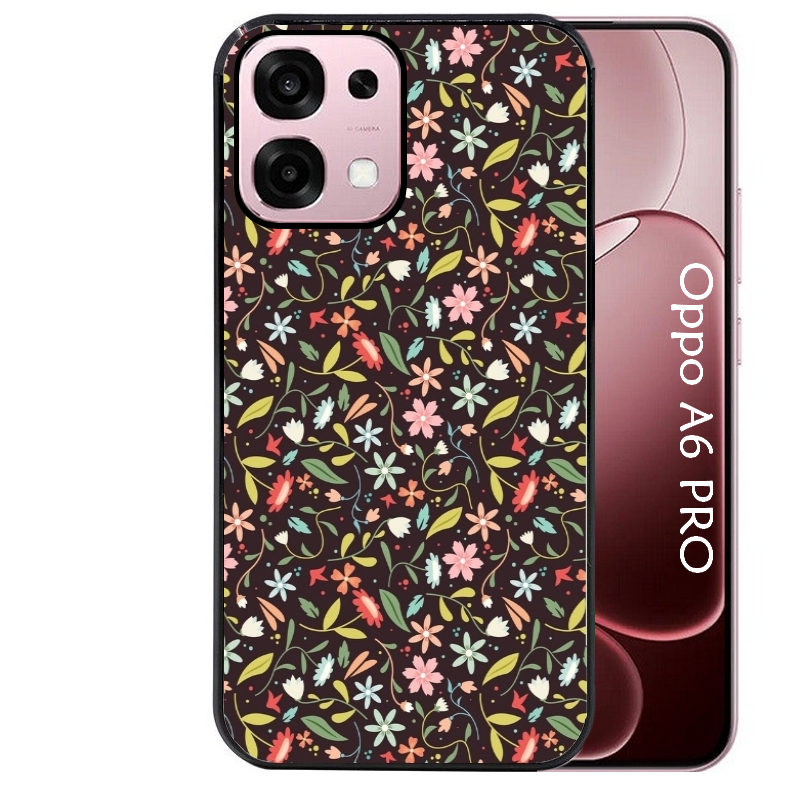 Coque noire taperso pour OPPO A6 PRO 4G et 5G avec motif petites feurs multicolores protection antichoc personnalisée