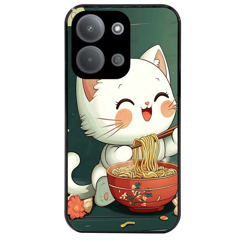 Coque noire taperso pour POCO C85 avec motif chat ramen nuage protection antichoc personnalisée