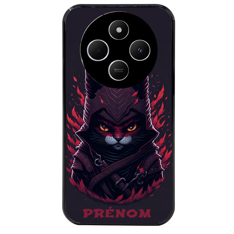 Coque noire taperso pour POCO C75 avec motif chat samourai personnalise protection antichoc personnalisée