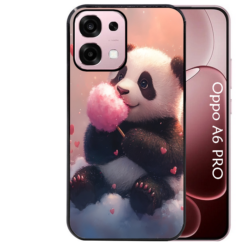 Coque noire taperso pour OPPO A6 PRO 4G et 5G avec motif panda bonbon protection antichoc personnalisée