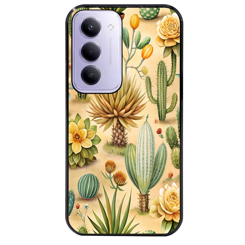 Coque noire taperso pour Redmi 15 4G et 5G avec motif cactus et succulent protection antichoc personnalisée