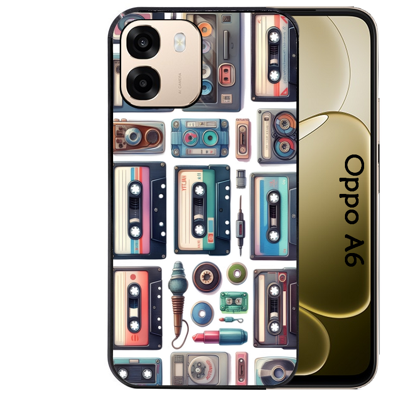 Coque noire taperso pour OPPO A6 A6X 4G et 5G avec motif cassette multi protection antichoc personnalisée