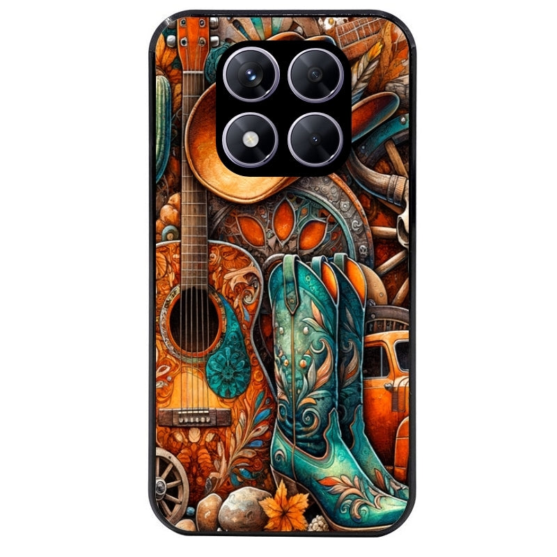 Coque noire taperso pour Redmi Note 14 et PRO PLUS 4G 5G avec motif cow boy et texas automne protection antichoc personnalisée