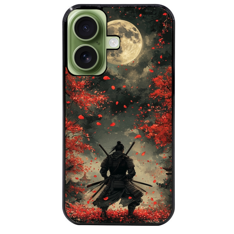 Coque noire taperso pour Iphone 16 16E PLUS MAX PRO avec motif samourai et katana protection antichoc personnalisée