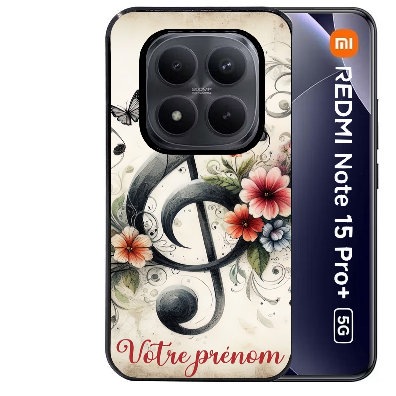 Coque noire taperso pour Redmi Note 15 et PRO PLUS 4G 5G avec motif musique cle sol personnalisee protection antichoc personnalisée