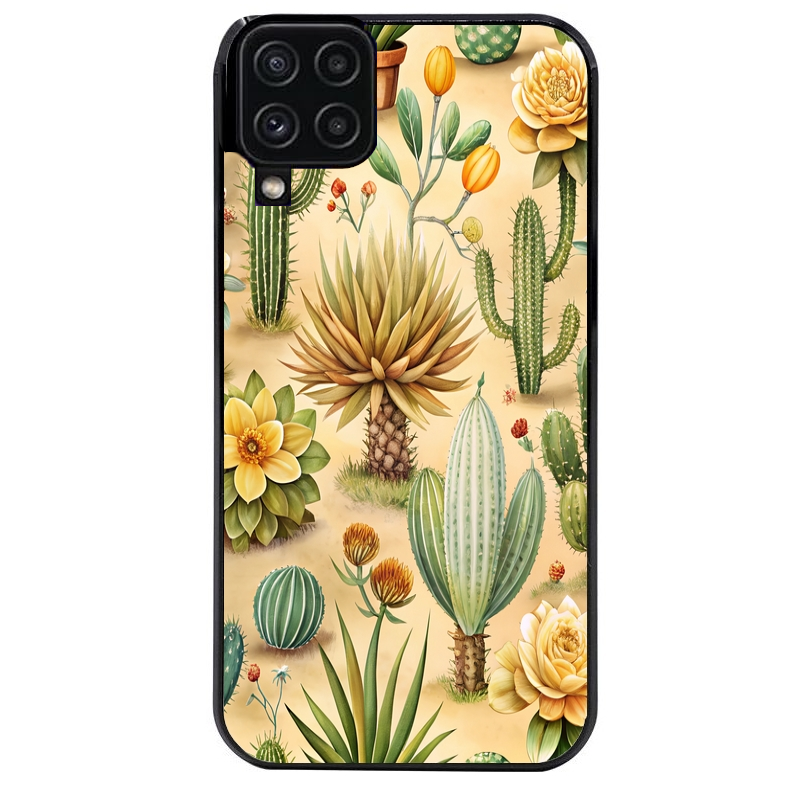 Coque noire taperso pour galaxy A22 A32 A52 A52S 4G 5G  avec motif cactus et succulent protection antichoc personnalisée