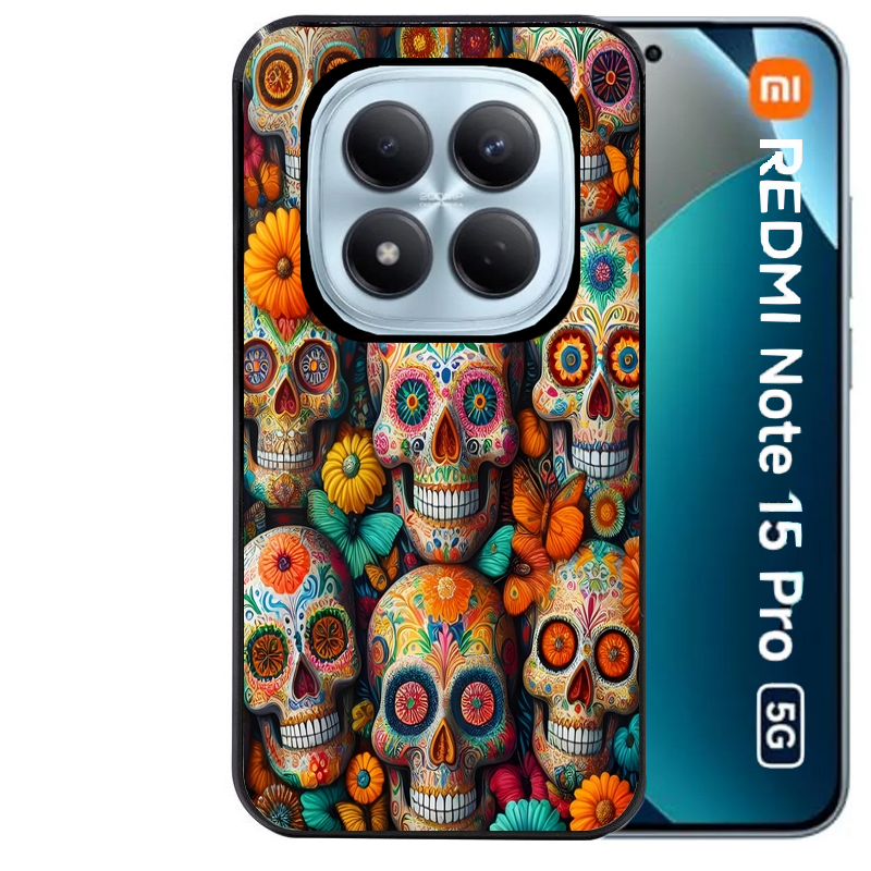 Coque noire taperso pour Redmi Note 15 et PRO PLUS 4G 5G avec motif mort mexicaine papillon protection antichoc personnalisée