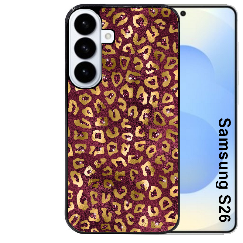 Coque noire taperso pour galaxy S26 et PLUS ULTRA FE avec motif leopard grenat protection antichoc personnalisée