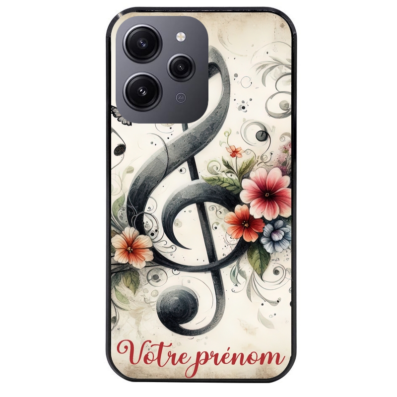 Coque noire taperso pour Redmi 12 4G et 5G avec motif musique cle sol personnalisee protection antichoc personnalisée