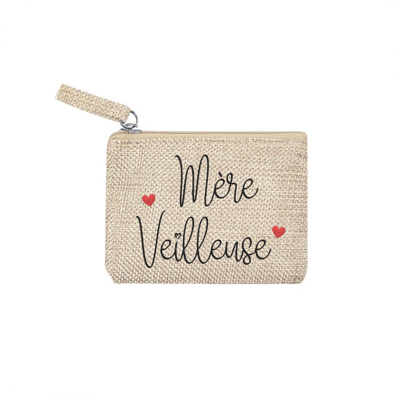 Pochette personnalisée maman merveilleuse et cœur en jute et doré en jute et doré