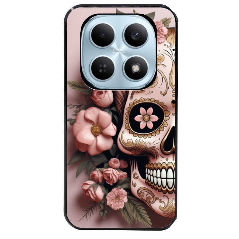 Coque noire taperso pour POCO M8 5G et PRO 5G avec motif tete de mort calavera rose protection antichoc personnalisée