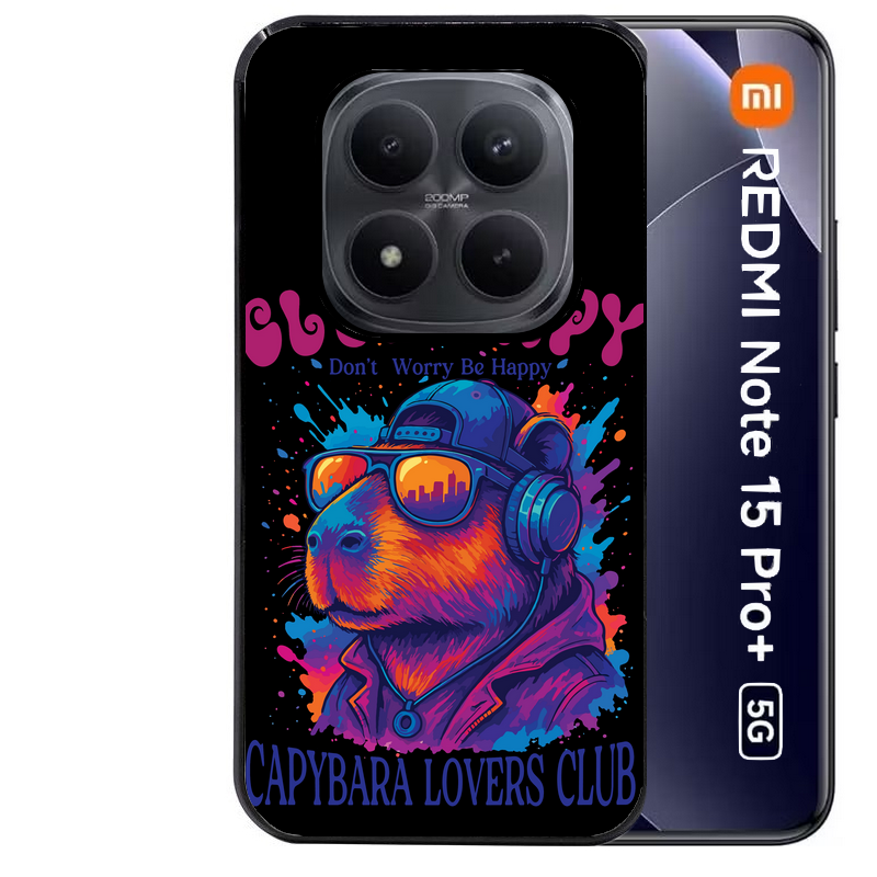 Coque noire taperso pour Redmi Note 15 et PRO PLUS 4G 5G avec motif capybara club protection antichoc personnalisée