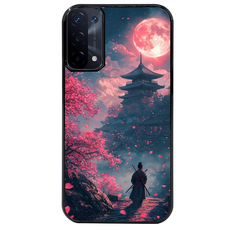 Coque noire taperso pour OPPO A54 et A74 5G avec motif samourai cerisier protection antichoc personnalisée