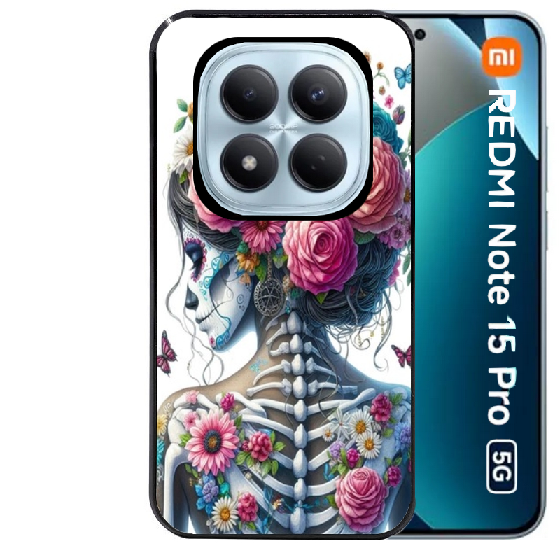 Coque noire taperso pour Redmi Note 15 et PRO PLUS 4G 5G avec motif tete de mort calavera papillon protection antichoc personnalisée