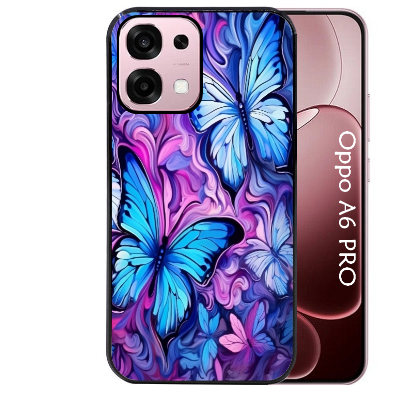 Coque noire taperso pour OPPO A6 PRO 4G et 5G avec motif papillon violet uv protection antichoc personnalisée