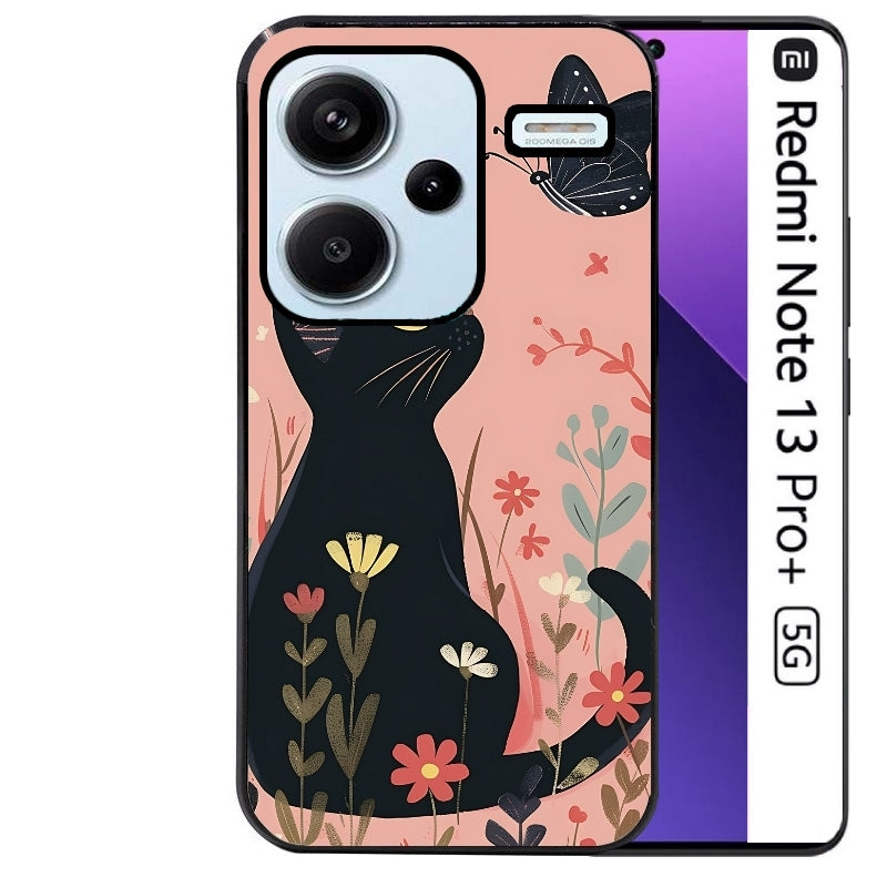 Coque noire taperso pour Redmi Note 13 PRO PLUS 5G avec motif chat papillon 2 protection antichoc personnalisée