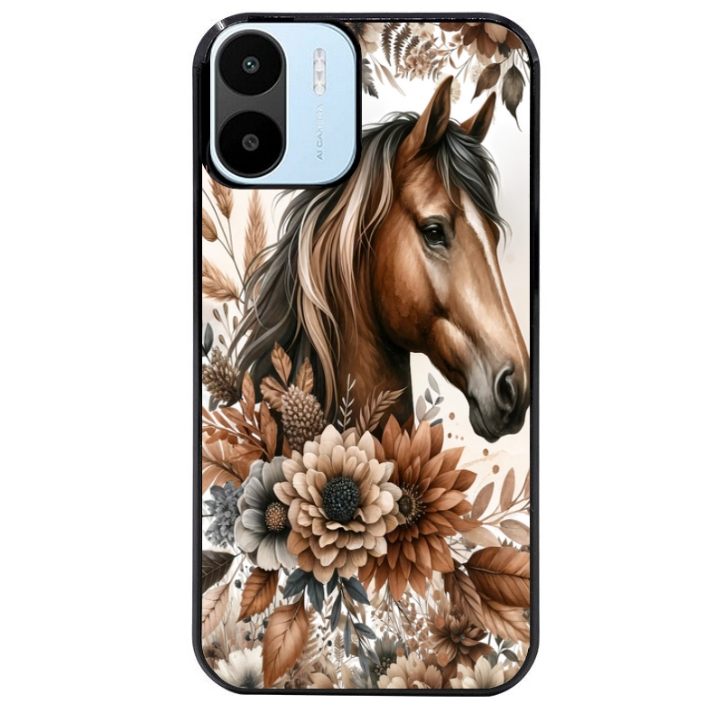 Coque noire taperso pour Redmi A1 et A2 avec motif cheval automne protection antichoc personnalisée