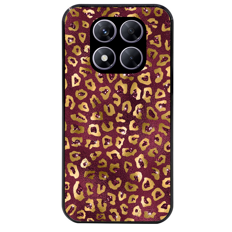 Coque noire taperso pour Redmi Note 14 et PRO PLUS 4G 5G avec motif leopard grenat protection antichoc personnalisée