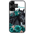 Coque noire taperso pour POCO M6 4G avec motif cheval et fleurs personnalisee protection antichoc personnalisée