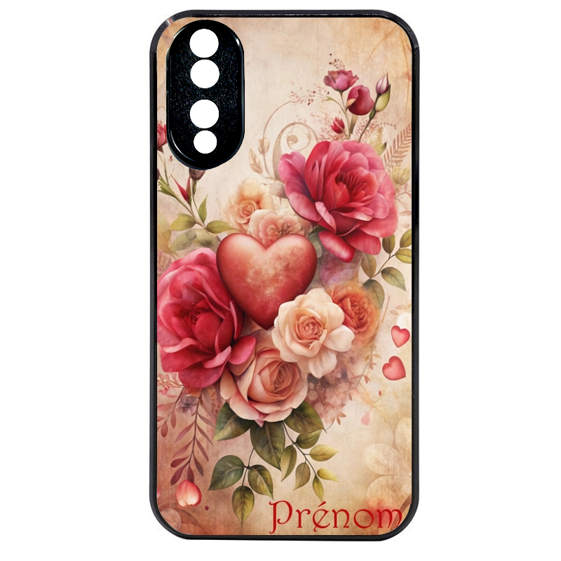 Coque noire taperso pour Honor 70 LITE 90 et LITE avec motif coeur et fleur personnalisee protection antichoc personnalisée