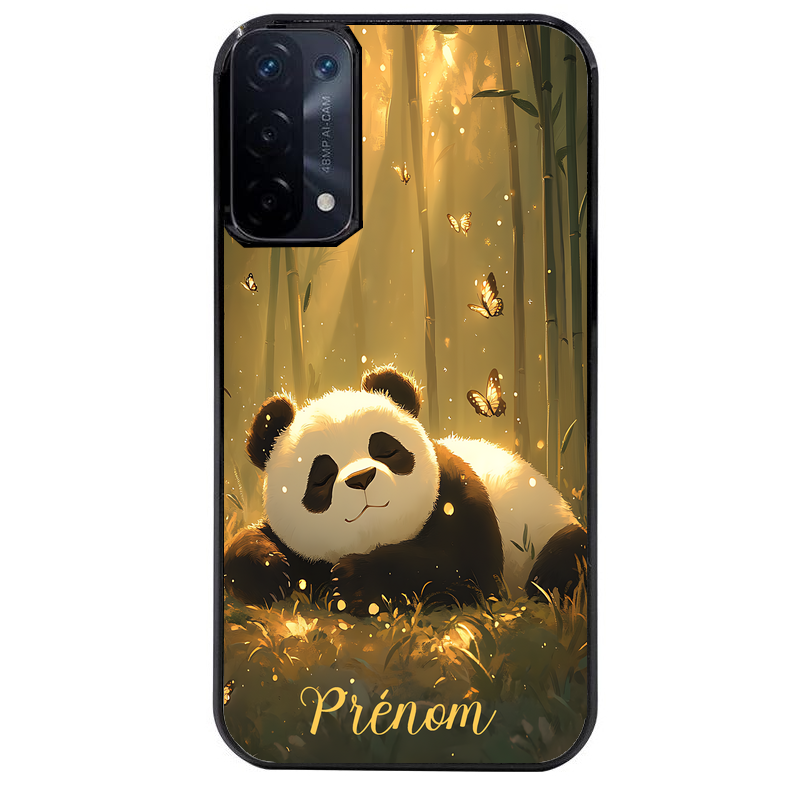 Coque noire taperso pour OPPO A54 et A74 5G avec motif panda et papillon personnalisee protection antichoc personnalisée
