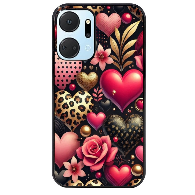 Coque noire taperso pour Honor X7A avec motif coeur et leopard protection antichoc personnalisée
