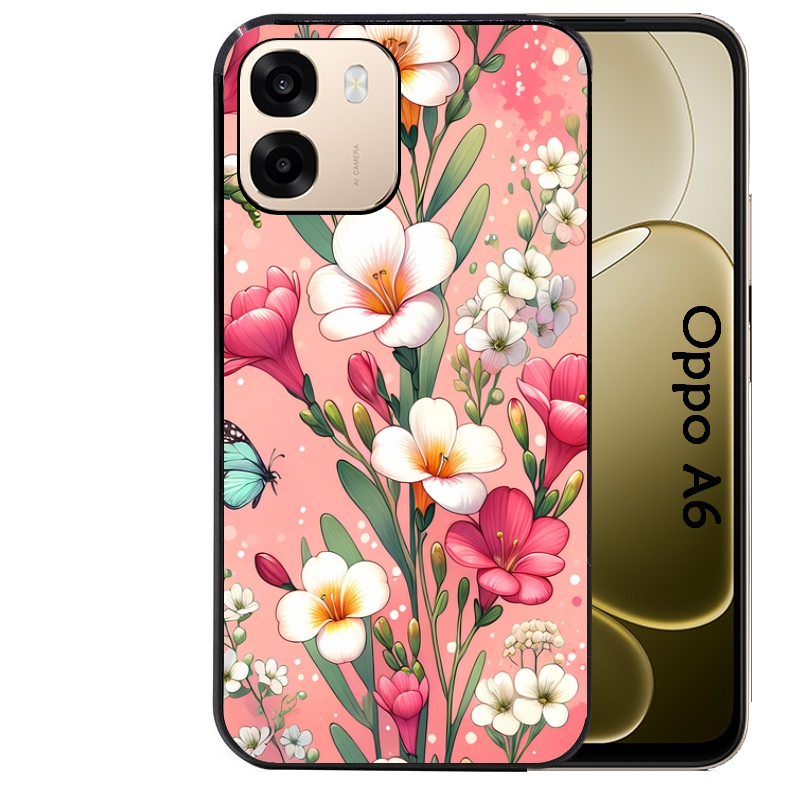 Coque noire taperso pour OPPO A6 A6X 4G et 5G avec motif fleur rose protection antichoc personnalisée