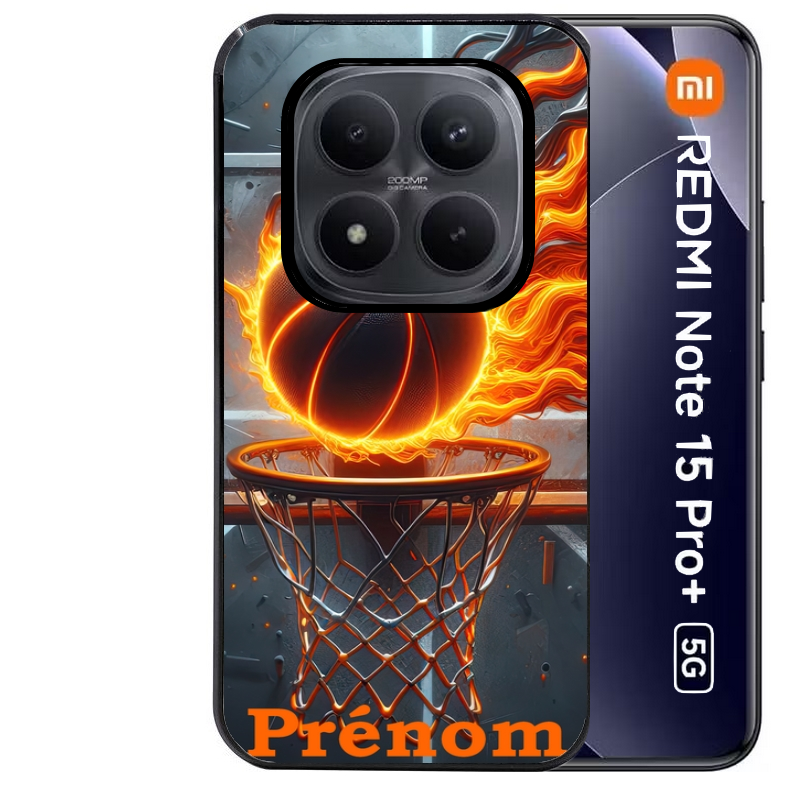 Coque noire taperso pour Redmi Note 15 et PRO PLUS 4G 5G avec motif basket flamme personnalisee protection antichoc personnalisée