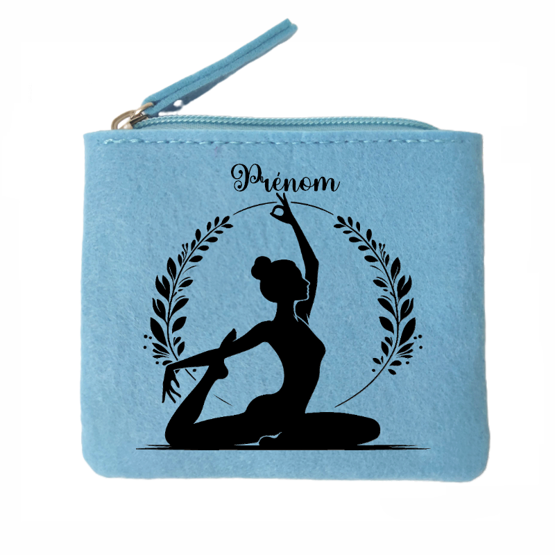 Porte monnaie personnalisé yoga fleur en feutrine en feutrine