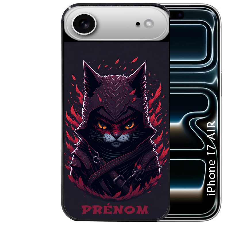 Coque noire taperso pour Iphone 17 17E AIR MAX PRO avec motif chat samourai personnalise protection antichoc personnalisée
