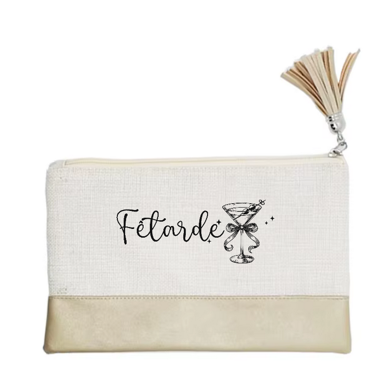 Pochette motif fetarde en toile et simili cuir