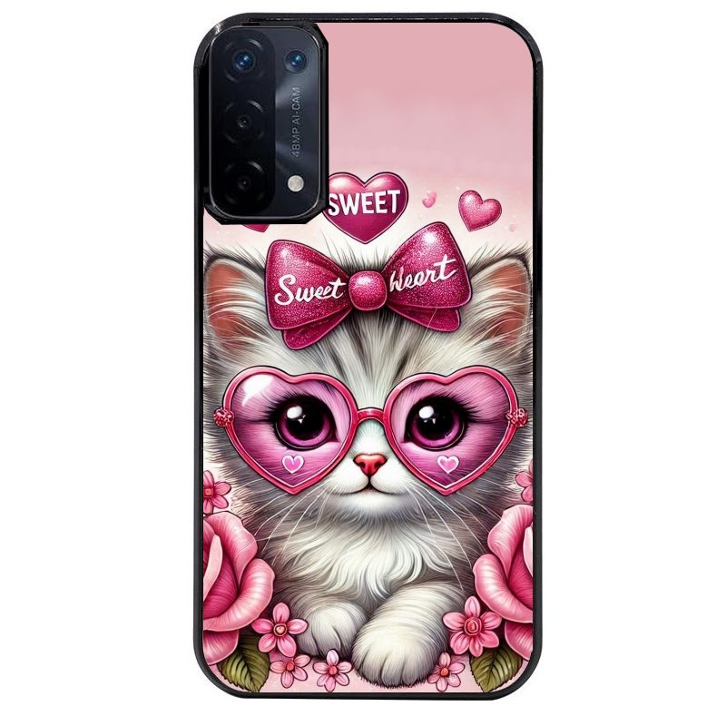 Coque noire taperso pour OPPO A54 et A74 5G avec motif chat lunettes protection antichoc personnalisée