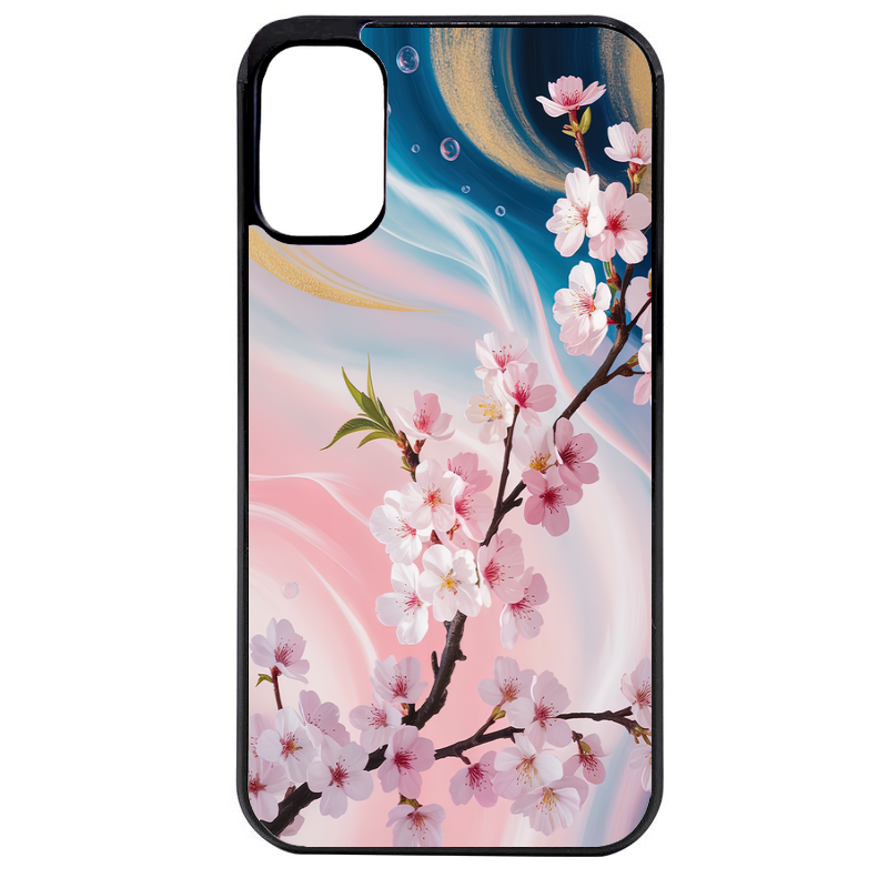 Coque noire taperso pour Moto E13 E14 E15 avec motif marbre fleur cerisier protection antichoc personnalisée