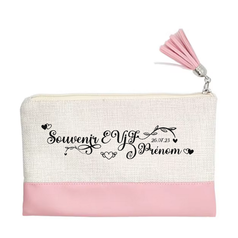 Pochette personnalisée motif EVJF top souvenir en toile et simili cuir personnalisée