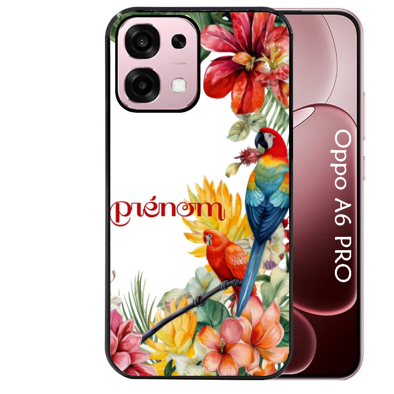 Coque noire taperso pour OPPO A6 PRO 4G et 5G avec motif perroquet personnalisee protection antichoc personnalisée