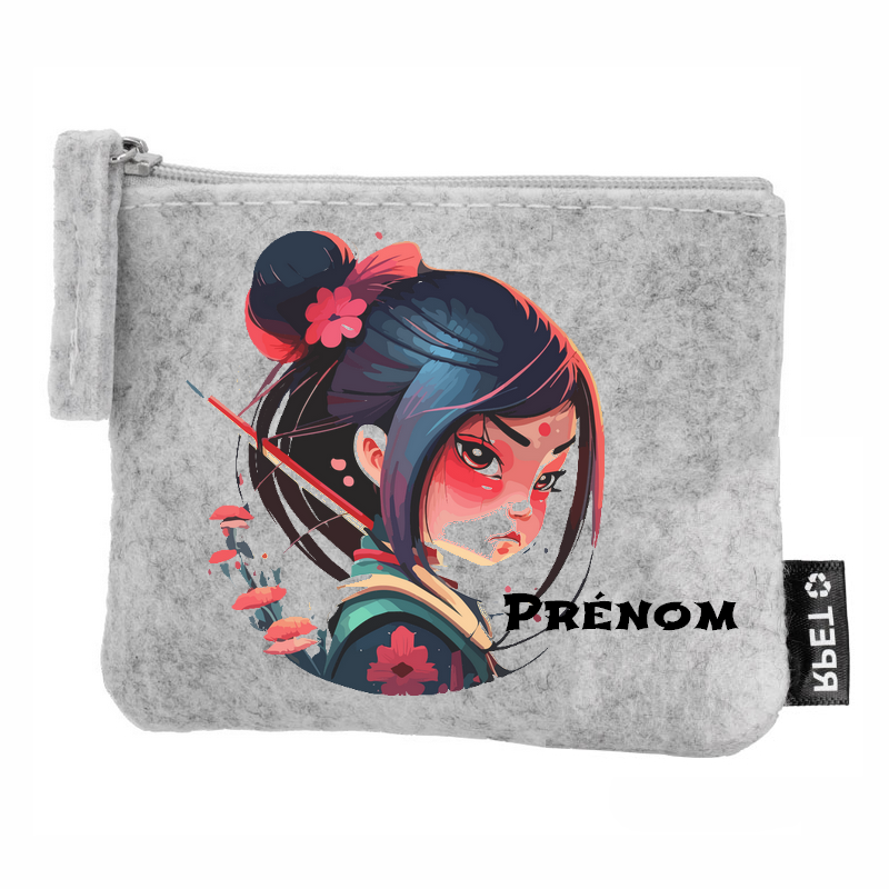Porte monnaie personnalisé samourai manga en feutrine en feutrine