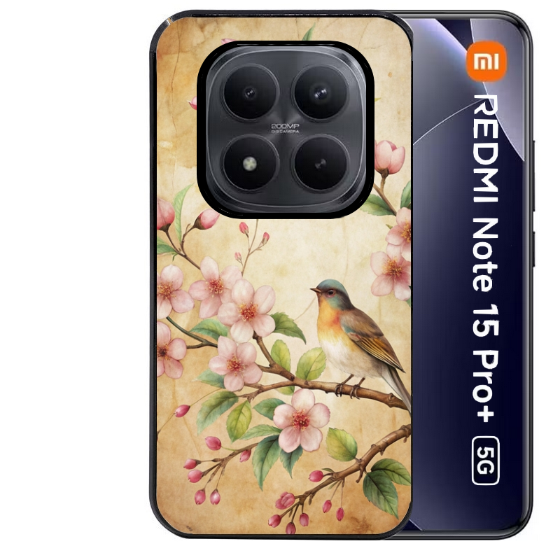 Coque noire taperso pour Redmi Note 15 et PRO PLUS 4G 5G avec motif fleur et colibri protection antichoc personnalisée