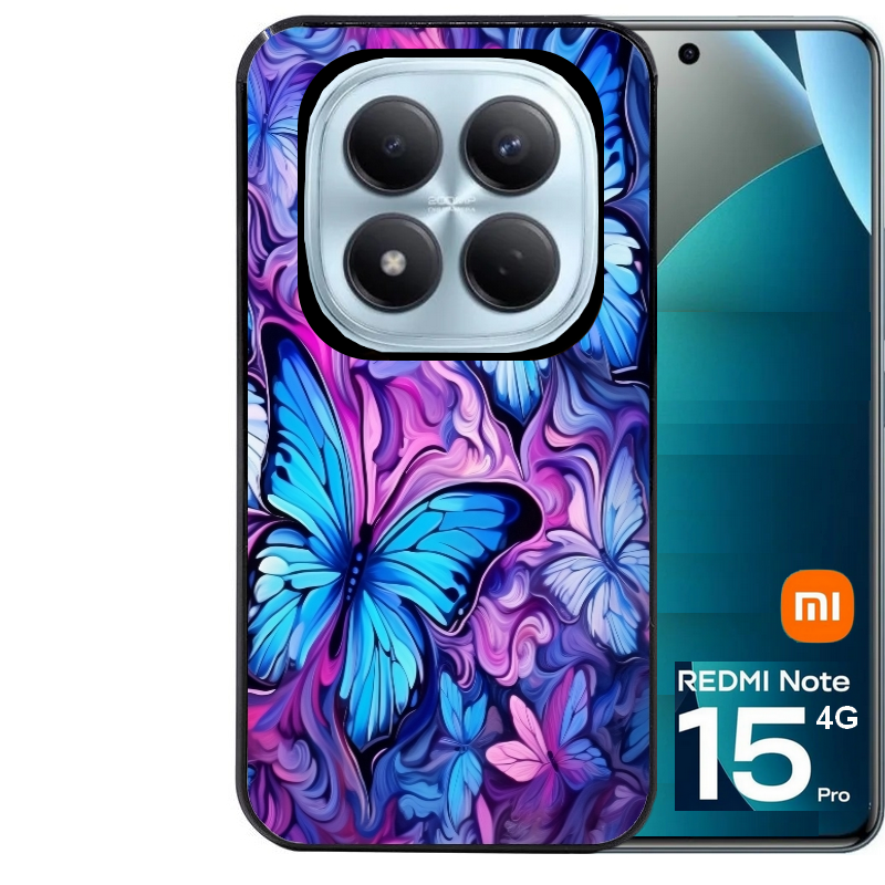 Coque noire taperso pour Redmi Note 15 et PRO PLUS 4G 5G avec motif papillon violet uv protection antichoc personnalisée