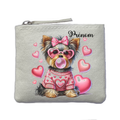 Porte monnaie personnalisé chien lunettes ivoire en feutrine en feutrine ivoire