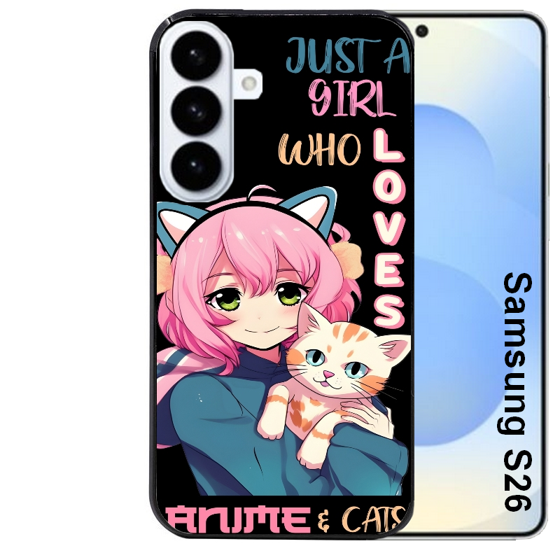 Coque noire taperso pour galaxy S26 et PLUS ULTRA FE avec motif anime et chat protection antichoc personnalisée